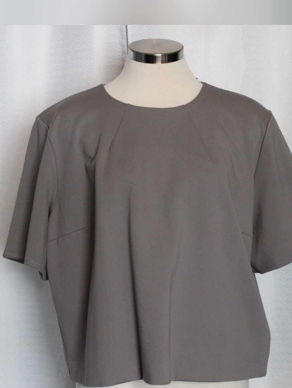 Express Gray Boxy Pleated Short Sleeve Blouse XL NWT